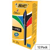 Bic 4-Colour Pro Ball Pen 1.0mm Tip 0.7mm Line Blue Black Red Green Ref 902129 [Pack 12] image