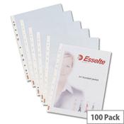 Esselte Plastic Punched Pockets Heavyweight A4 Clear 55 Micron Pack 100 image