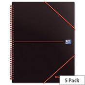 A4 plus Elasticated Wirebound Notebook Plastic with Rear 3-Flap Folder H66071 Black n Red Pack 5 image