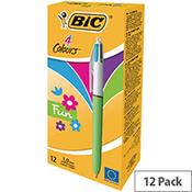 Bic 4 Colour Fashion Ballpoint Pen Pink Purple Turquoise Lime Green Pack 12 image
