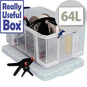 Plastic Storage Box 64 Litre Stackable Clear Really Useful image