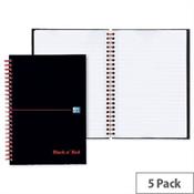 Black n Red A5 Wirebound Book Smart Ruled and Perforated 140 Pages Matt Black J66076 Pack 5 image