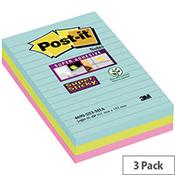Post-it Super Sticky Lined Notes Miami XXL 101 x 152mm 4690-SS3-MIA
