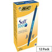 Bic SoftFeel Retractable Ballpoint Pen Blue Rubberised Barrel Pack 12 image