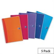 Oxford Office A4 Notebook Wirebound Plastic Bright Assorted Pack 5 image