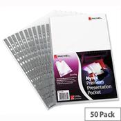 Rexel Nyrex A4 Presentation Pockets Multipunched Clear 90 Micron Pack 50 image