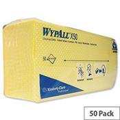 Wypall Pack of 50 X50 Cleaning Cloths Absorbent Strong NonWoven TearResistant Yellow 7443