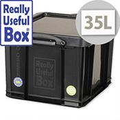 Really Useful 35 Litre Black Plastic Storage Box Stackable Recycled 35L image