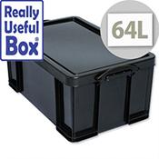 Really Useful Storage Box Plastic Recycled Stackable 64 Litre Black image