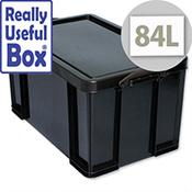 Really Useful 84 Litre Storage Box Plastic Recycled Stackable Black  image