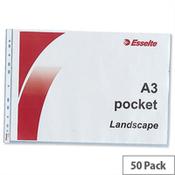 Esselte A3 Punched Pockets Landscape Clear 75 Micron Pack 50 image