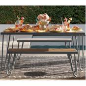 PAULETTE Outdoor/Indoor Table &amp; Bench Set - Synthetic Wood Finish &amp; Weather Resistant Powder Coated Steel Frame - Grey Frame image