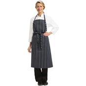 Chef Works Premium Woven Bib Apron Navy and White Stripe image