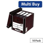 Fellowes Bankers Box Premium 726 Tall Archive Storage Box, Woodgrain (Pack of 10) - Sturdy Storage Solution for Files and Documents image