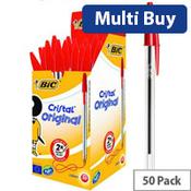 Bic Cristal Red Medium Ballpoint Pens Clear Barrel (Pack 50) 837361 image