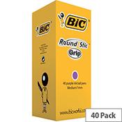 Bic Round Stic Grip Purple Pack of 40 920412 image