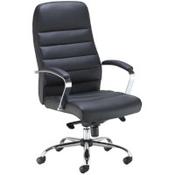 Ares Executive Office Chair - Black Leather - Ergonomic High Back with Chrome Padded Arms &amp; Chrome Swivel Base image