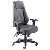 Cheetah 24 Hour Task Operator Office Chair- Leather - Heavy Duty - Seat Slide - Height Adjustable Arms - Black - Weight Tolerance 152kg image