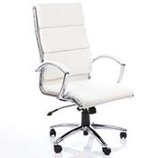 Classic Executive Office Chair - High Back - White Seat &amp; Back - Fixed Padded Arms - Chrome Base &amp; Accents  image