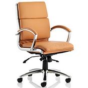 Classic Executive Office Chair - Medium Back - Tan Seat &amp; Back - Fixed Padded Arms - Chrome Base &amp; Accents  image