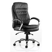 Rocky Executive Office Chair - Black Leather Back &amp; Seat - High Back - Fixed Cushioned Arms image