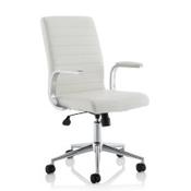 Ezra Executive Office Chair - White Leather Seat &amp; Back - Chrome Base - Fixed Padded Arms for Comfort  - 3 Years Warranty image