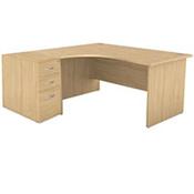 Left-Hand Radial Panel-End Office Corrner Desk with 3-Drawer Desk High Pedestal – Bundle Offer image