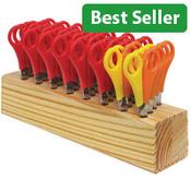 Westcott Children's Wooden Scissor Block with 32 Pairs of Scissors - Ideal for Use In Schools, Creches, Homes &amp; More. 26 Pairs Of Right Handed &amp; 6 Pairs Of Left Handed.