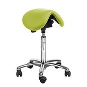 Dalton Easymek Seat Saddle Stool With Green Leather Look Seat Upholstery H600 - 790mm Aluminum Frame image