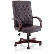 Chesterfield Traditional Executive Office Chair, Burgundy Leather Seat &amp; Back - Fixed Wooden Padded Arms, 5-Star Base image