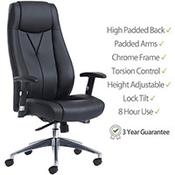 Odessa High Back Executive Office Chair - Chrome 5-Star Base - Height Adjustable Padded Arms - Gas Lift Height Adjustment - Black image