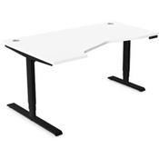 LEAP Electric Dual Motor Height Adjustable Ergonomic Shaped Left Hand K Top Sit Stand Desk with Portals W1600xD1000xH620-1270mm White Top Black Frame image