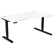 LEAP Electric Dual Motor Height Adjustable Ergonomic Shaped Right Hand K Top Sit Stand Desk with Portals W1600xD1000xH620-1270mm White Top Black Frame image