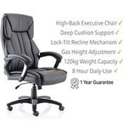 Stratford High Back Executive Leather-Look Office Chair - Black - Adjustable - Ergonomic (120kg Capacity) image