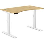 Leap Electric Dual Motor Height Adjustable Curved Sit Stand Desk Portal Top W1200xD700xH615-1265mm Natural Light Bamboo Top White Frame 10 Year Warranty image