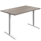 Electro Elevate Electric Single Motor Height Adjustable Sit Stand Office Desk W1400xD800 Grey Oak Top White Frame 5 Year Warranty image