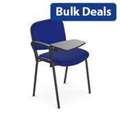 O.I Series Stacking Chair With Right Arm Writing Tablet Blue Fabric Black Legs image