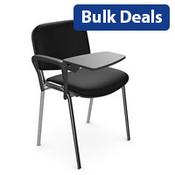 O.I Series Stacking Chair With Right Arm Writing Tablet in Black Fabric Chrome Legs image