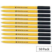 5 Star Ballpoint Pens - Fine Tip, Black, Yellow Barrel, Pack of 50 image