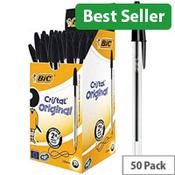 Bic Cristal Black Medium Ballpoint Pens Clear Barrel Pack of 50 837363 image