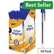 Bic Cristal Blue Medium Ballpoint Pens Clear Barrel Pack of 50 837360 image