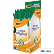 Bic Cristal Green Ballpoint Pens - Medium Tip, Clear Barrel, Pack of 50 image