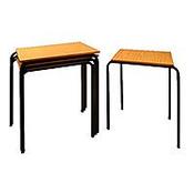 Stacking Tables Made From Fully Welded Construction - Stackable Tables With Beech Coloured Tops &amp; Black Steel Frames. Sold Individually. Ideal For Schools, Colleges &amp; Education Centers.