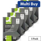 Q-Connect Ruled Margin Spiral Soft Cover Notebook A4 - Pack of 5 - 160 Pages - KF01072 image