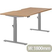 LEAP Electric Height Adjustable Rectangular Sit Stand Desk Dual Purpose Reversible Scallop Top W1800xD800xH620-1270mm Beech Top Silver Frame image