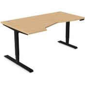 LEAP Electric Dual Motor Height Adjustable Ergonomic Shaped Left Hand K Top Sit Stand Desk with Portals W1600xD1000xH620-1270mm Beech Top Black Frame image