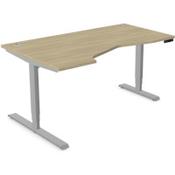 LEAP Electric Dual Motor Height Adjustable Ergonomic Shaped Left Hand K Top Sit Stand Desk with Portals W1600xD1000xH620-1270mm Urban Oak Top Silver Frame image
