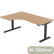 LEAP Electric Height Adjustable Radial Left Hand Sit Stand Desk Portal Top W1800xD1200/800xH620-1270mm Beech Top Black Frame image