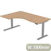 LEAP Electric Height Adjustable Radial Left Hand Sit Stand Desk Portal Top W1800xD1200/800xH620-1270mm Beech Top Silver Frame image