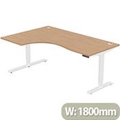 LEAP Electric Height Adjustable Radial Left Hand Sit Stand Desk Portal Top W1800xD1200/800xH620-1270mm Beech Top White Frame image